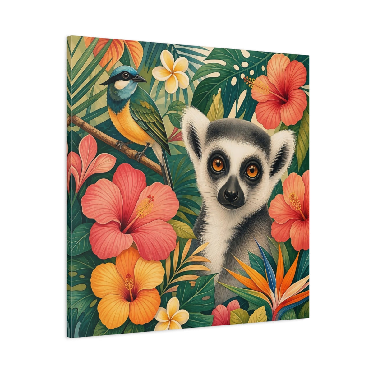 Main Mockup. Nature Lemur Colorful Tropical Animals shown as stretched canvas wall art