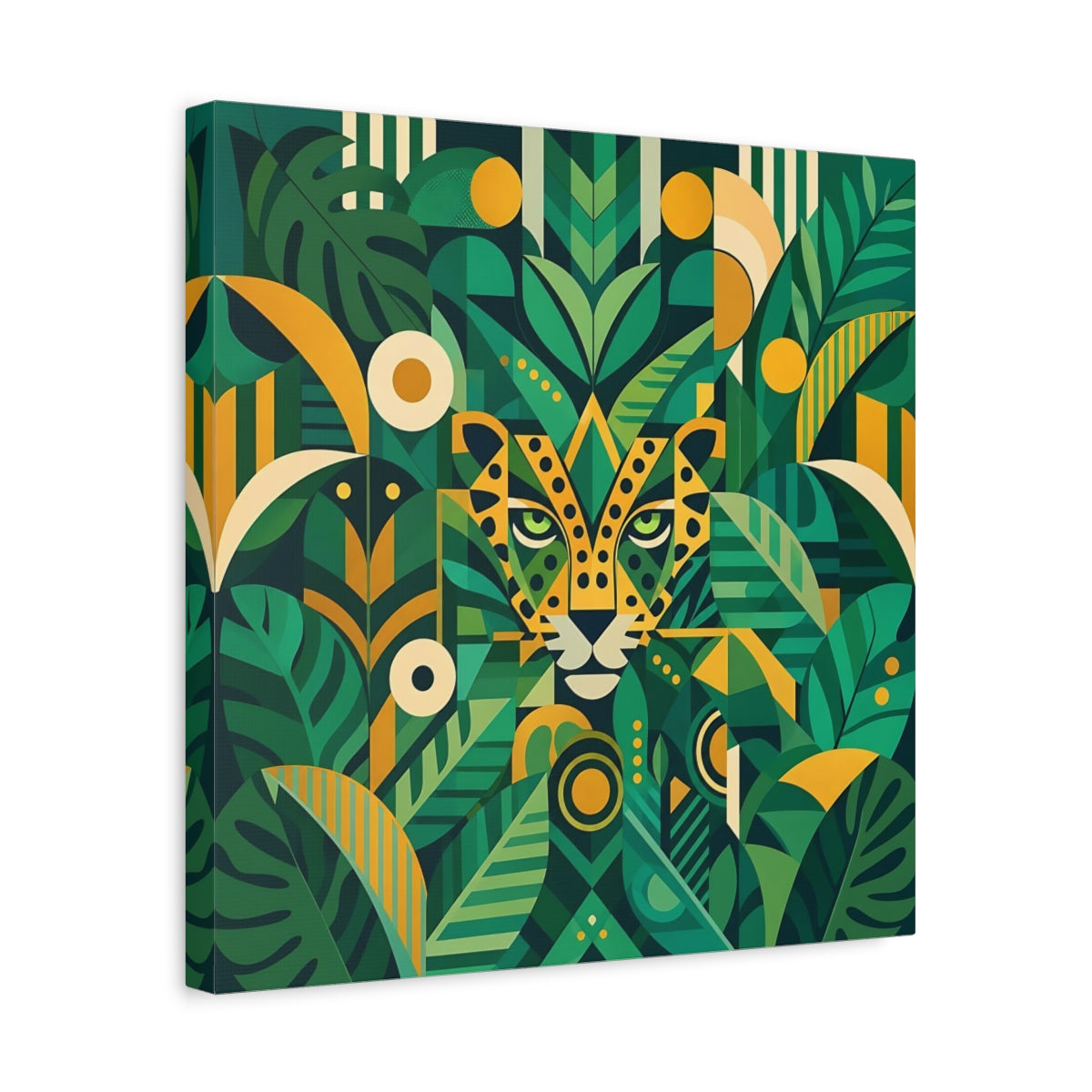 Side Mockup 6. Nature Leopard Green Leopard shown as stretched canvas wall art