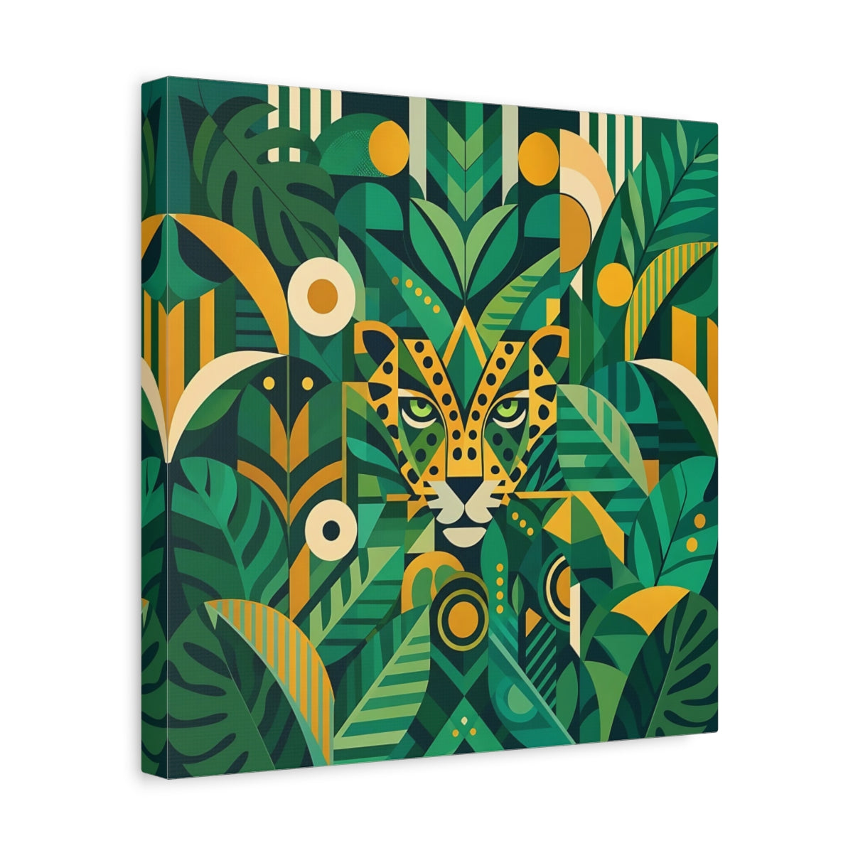 Side Mockup 7. Nature Leopard Green Leopard shown as stretched canvas wall art