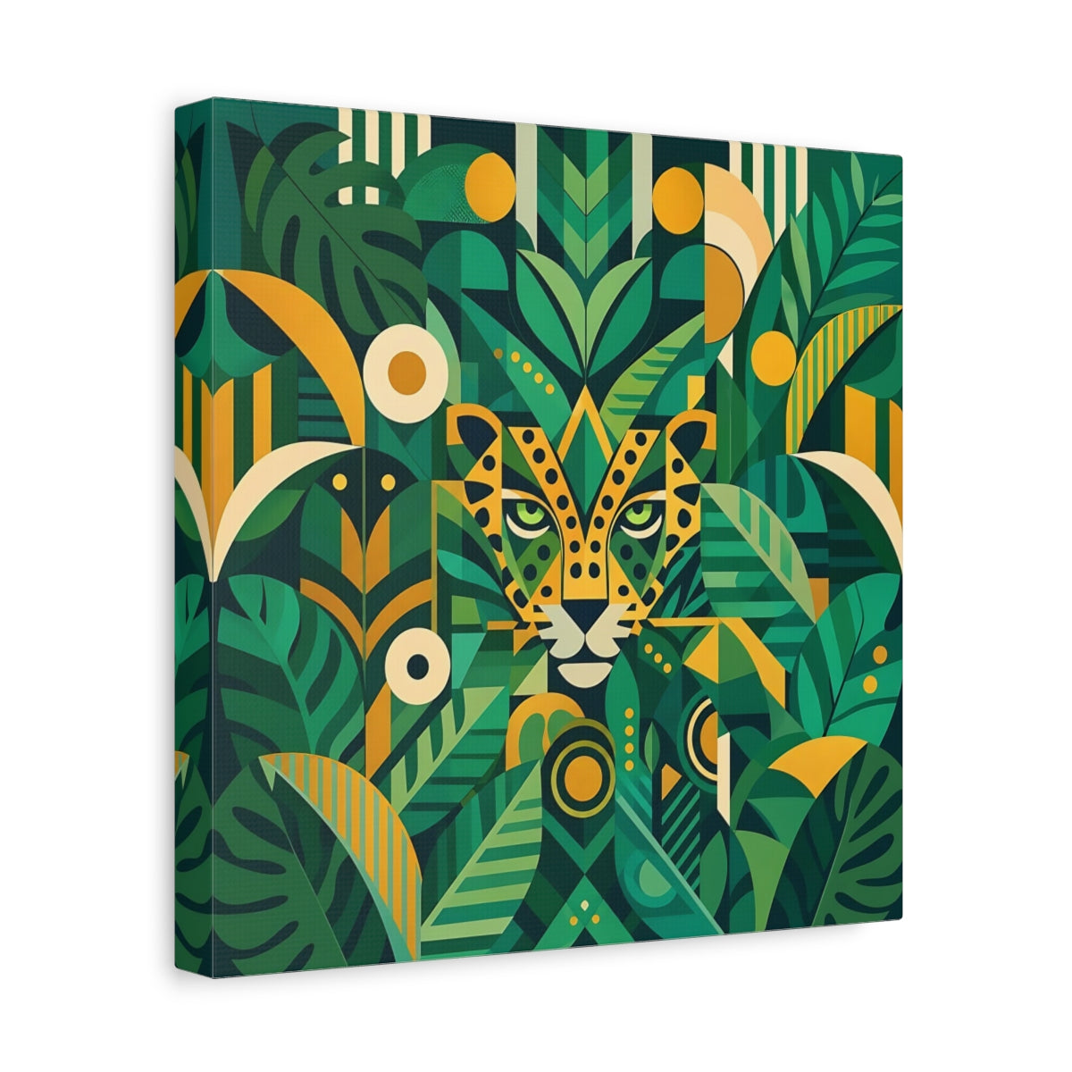 Side Mockup 8. Nature Leopard Green Leopard shown as stretched canvas wall art