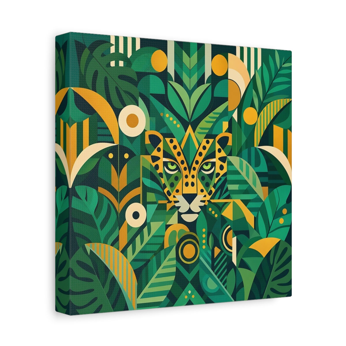Side Mockup 9. Nature Leopard Green Leopard shown as stretched canvas wall art