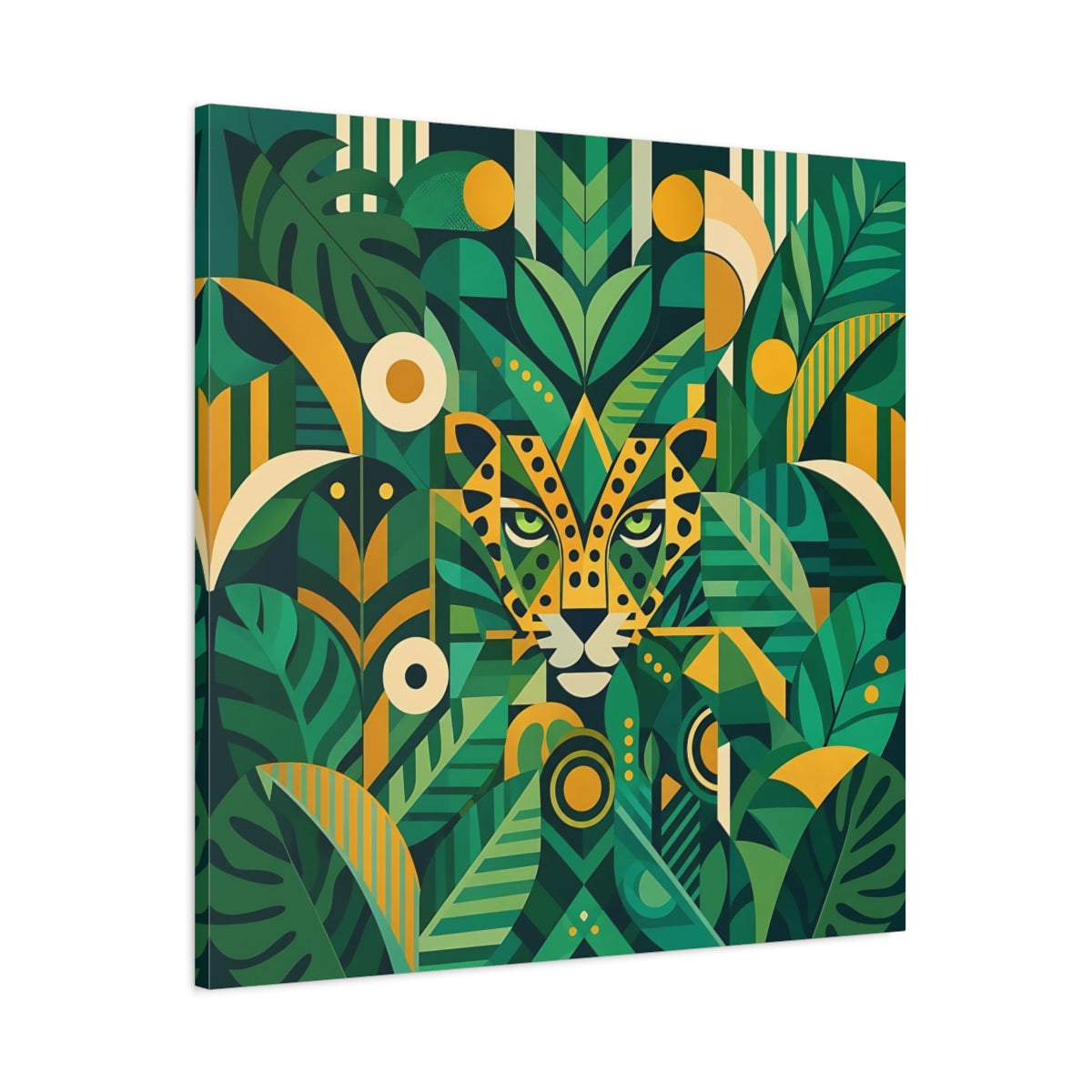 Main Mockup. Nature Leopard Green Leopard shown as stretched canvas wall art