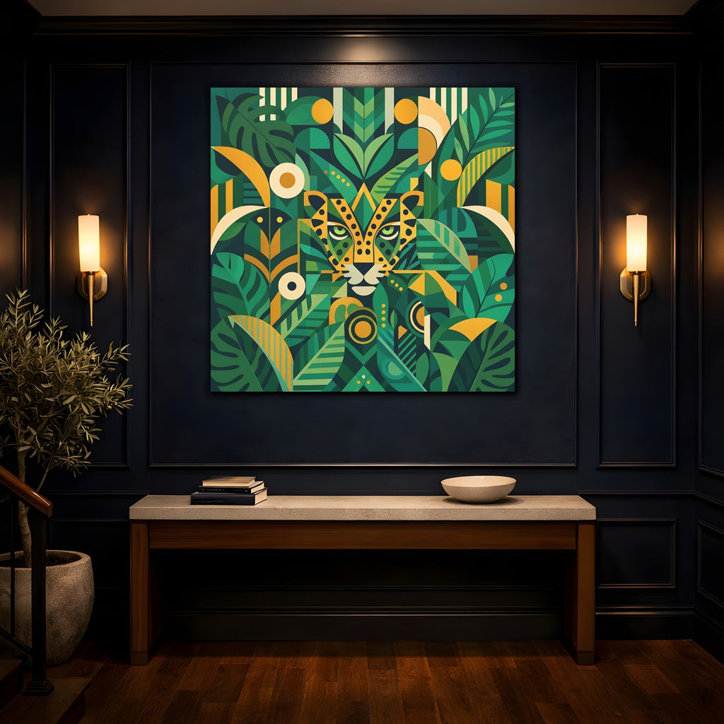 Mockup 4. Nature Leopard Green Leopard shown as stretched canvas wall art