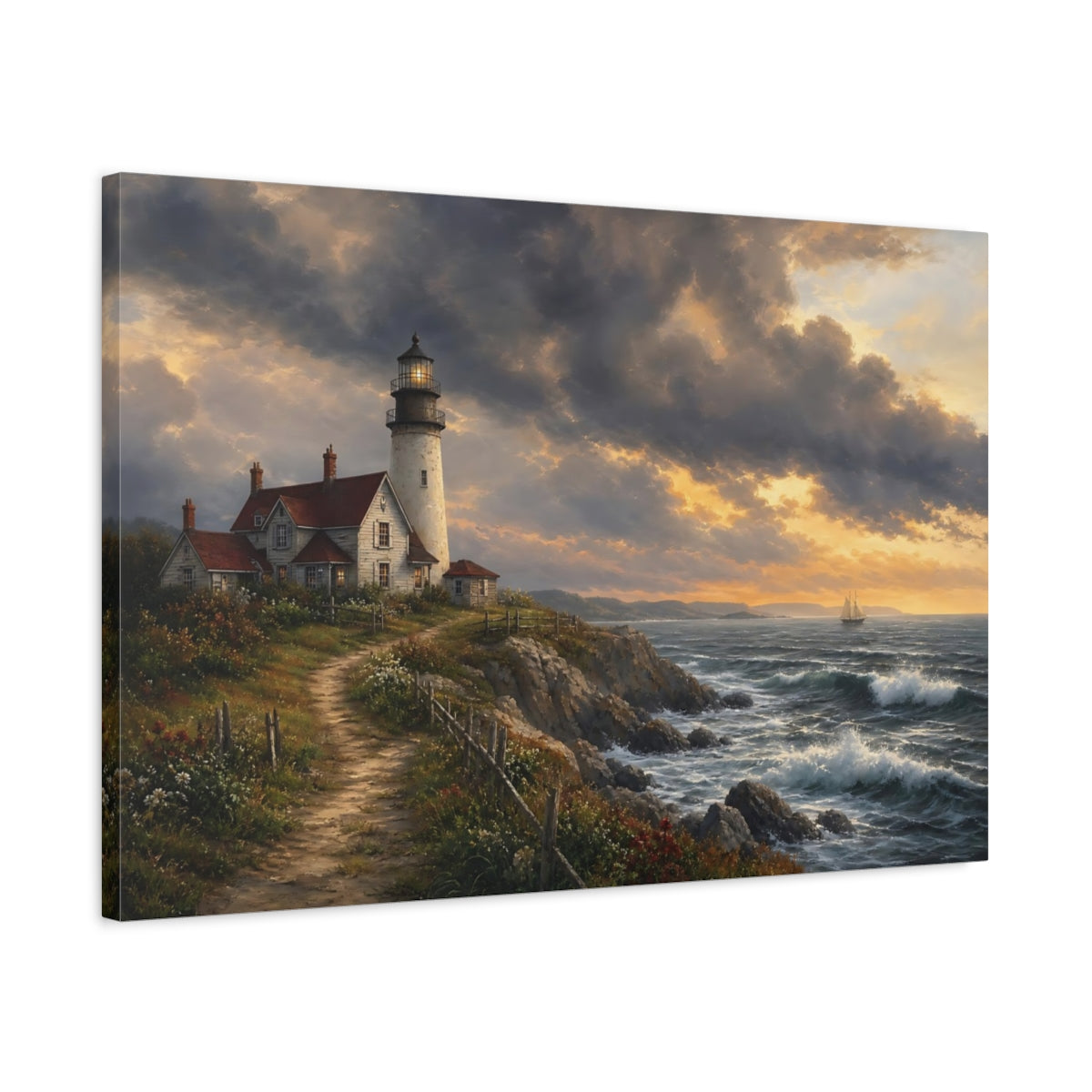 Side Mockup 2. Nature Lighthouse Coastal Lighthouse shown as stretched canvas wall art