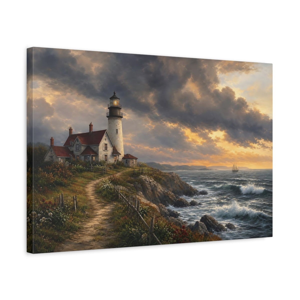 Side Mockup 3. Nature Lighthouse Coastal Lighthouse shown as stretched canvas wall art