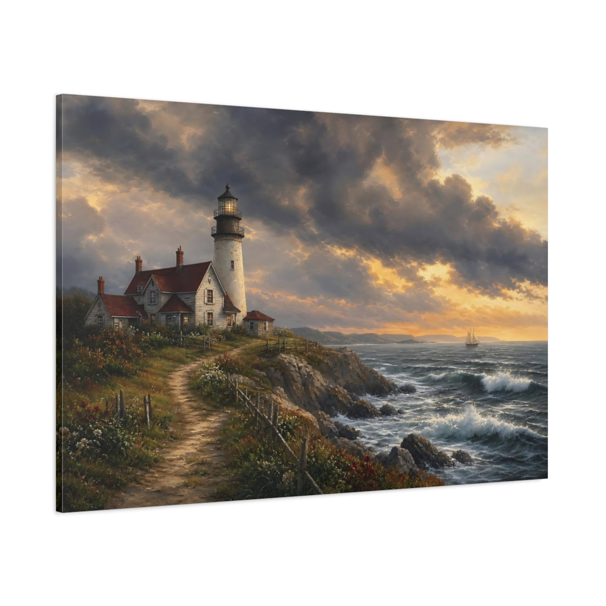 Side Mockup 1. Nature Lighthouse Coastal Lighthouse shown as stretched canvas wall art