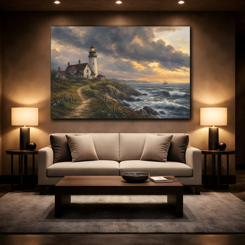 Mockup 2. Nature Lighthouse Coastal Lighthouse shown as stretched canvas wall art