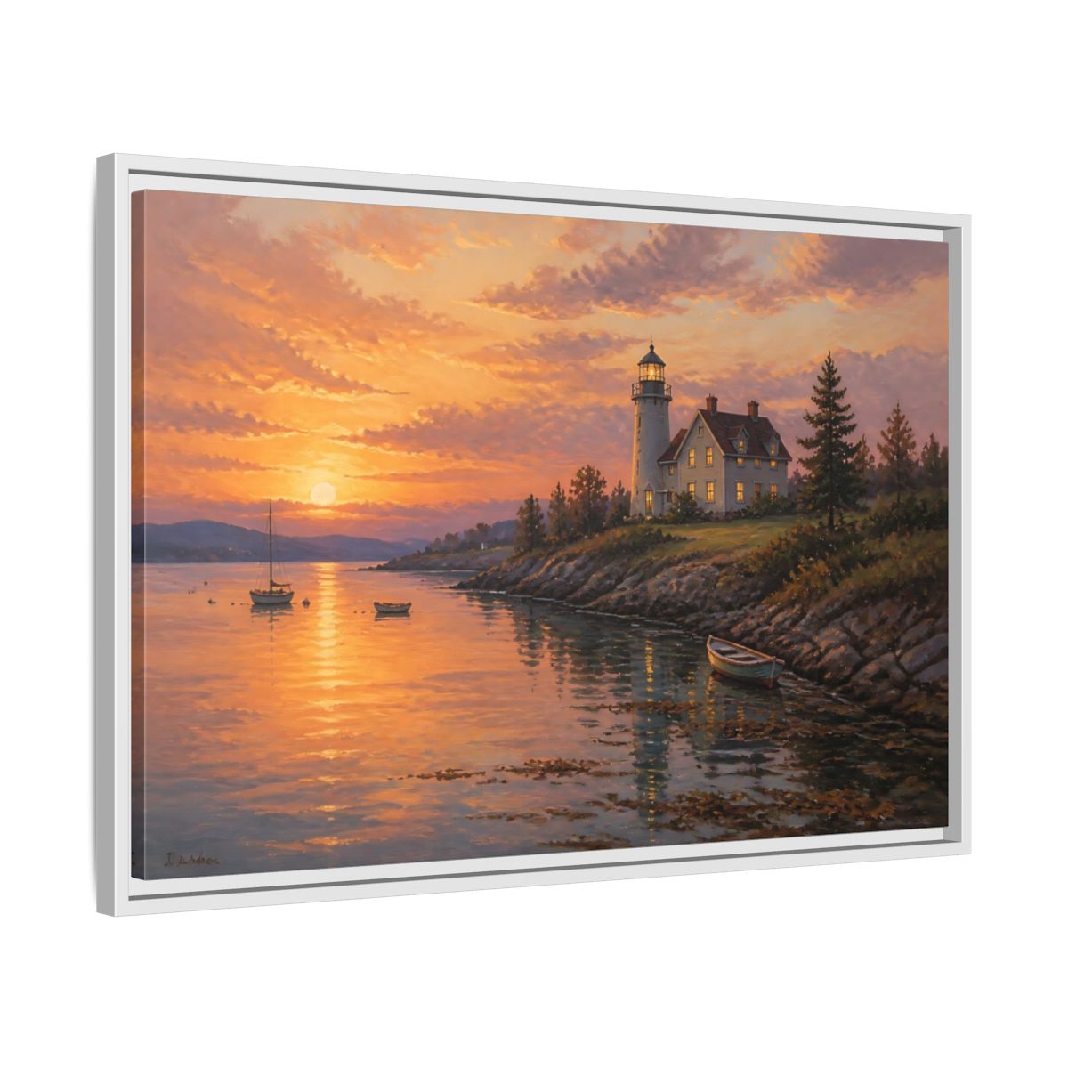 Side Mockup 10. Nature Lighthouse Orange Lighthouse shown as stretched canvas wall art