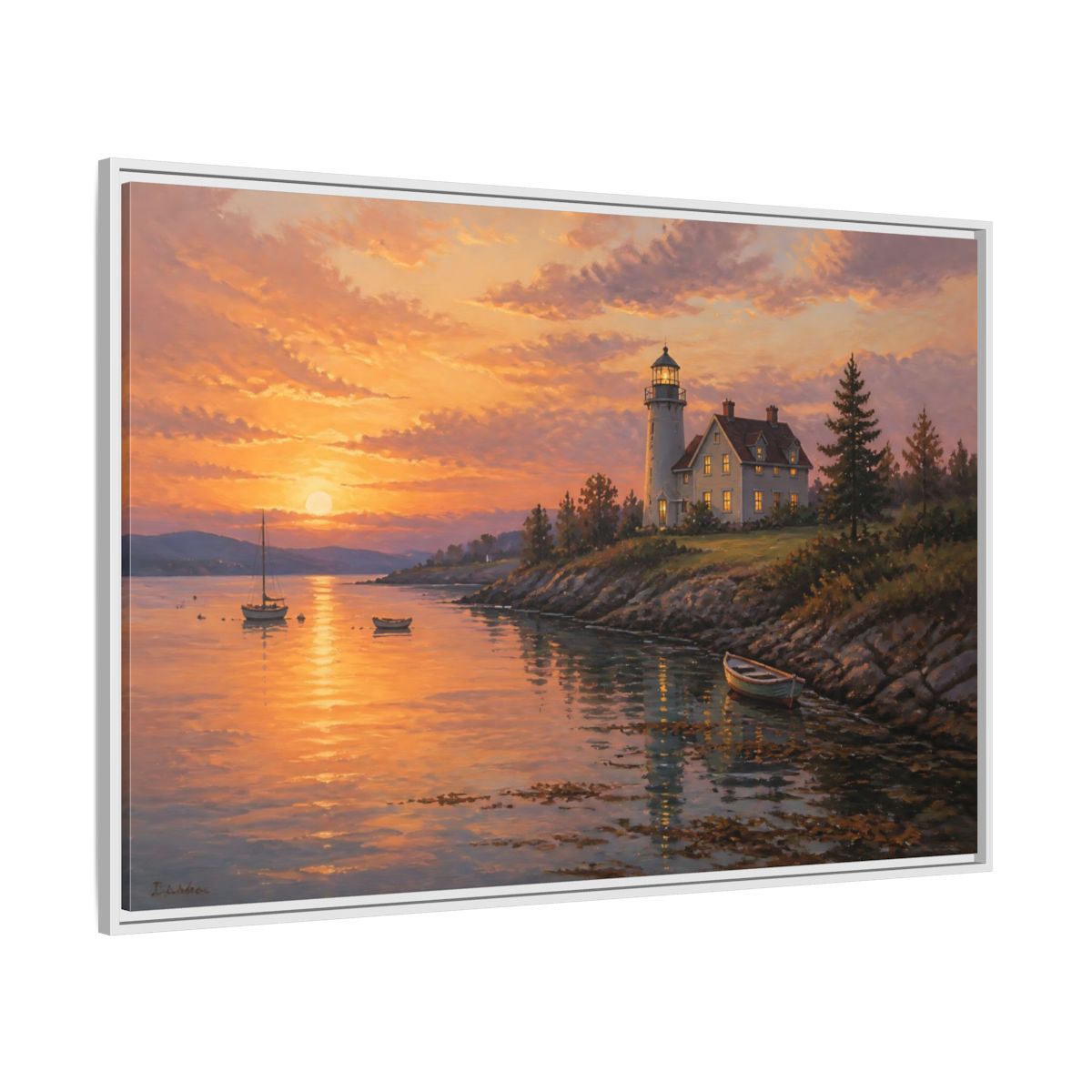 Side Mockup 7. Nature Lighthouse Orange Lighthouse shown as stretched canvas wall art