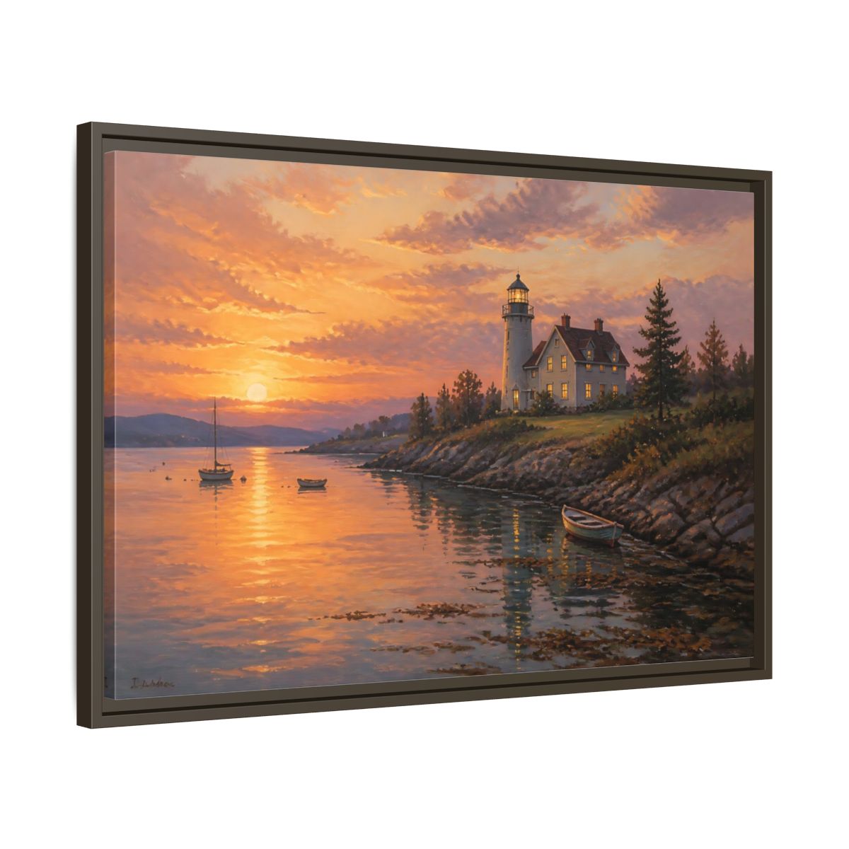 Side Mockup 11. Nature Lighthouse Orange Lighthouse shown as stretched canvas wall art