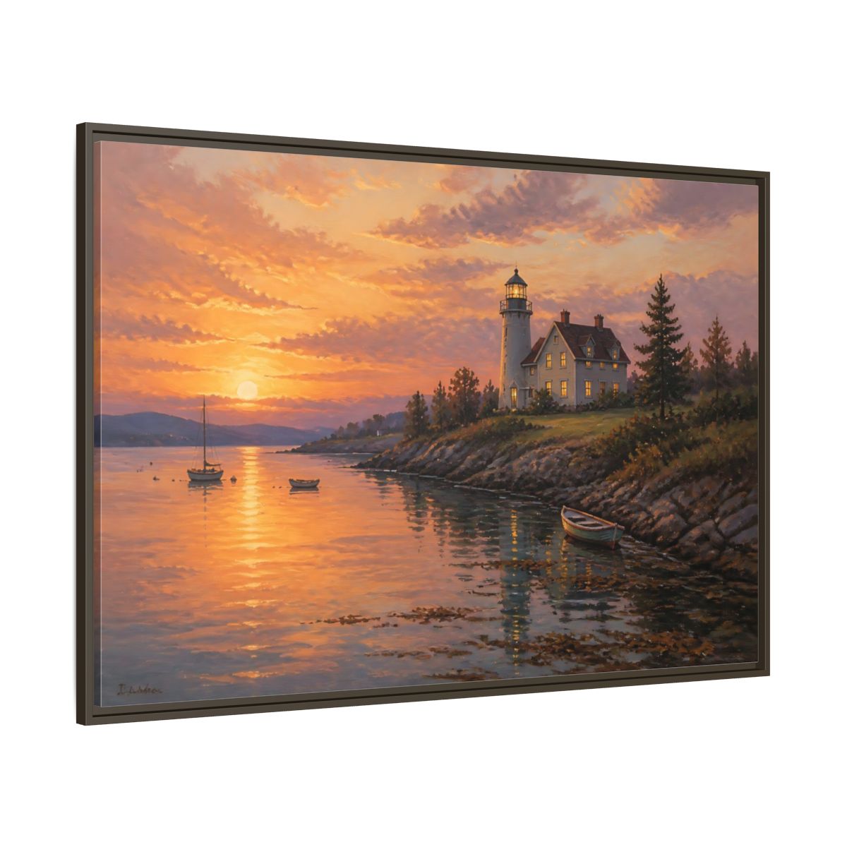 Side Mockup 8. Nature Lighthouse Orange Lighthouse shown as stretched canvas wall art