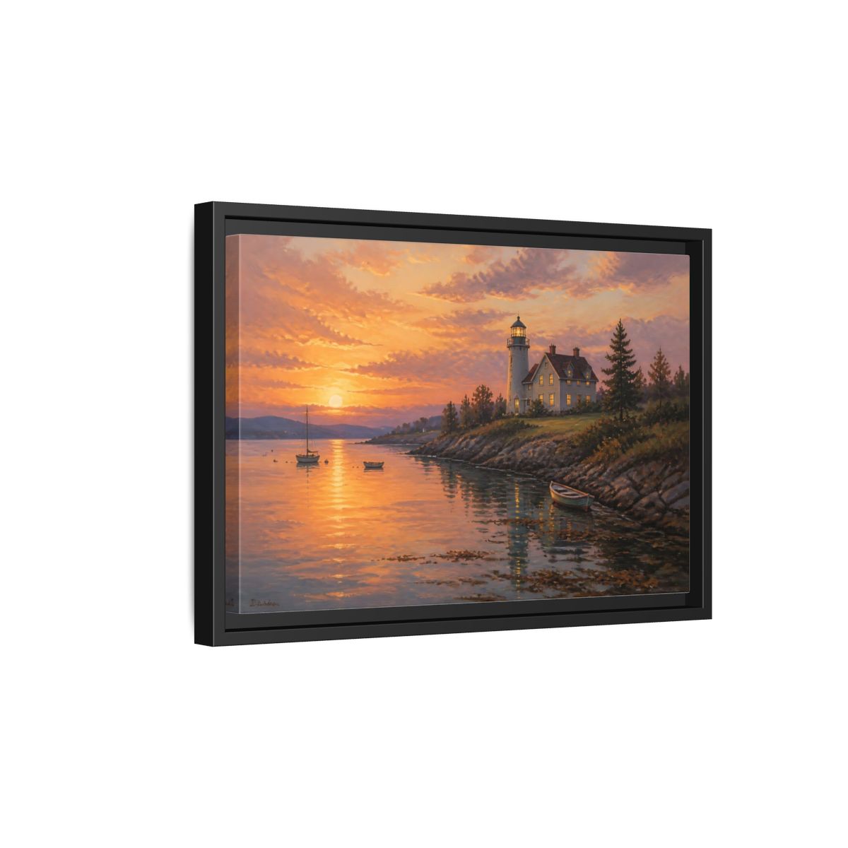 Side Mockup 6. Nature Lighthouse Orange Lighthouse shown as stretched canvas wall art