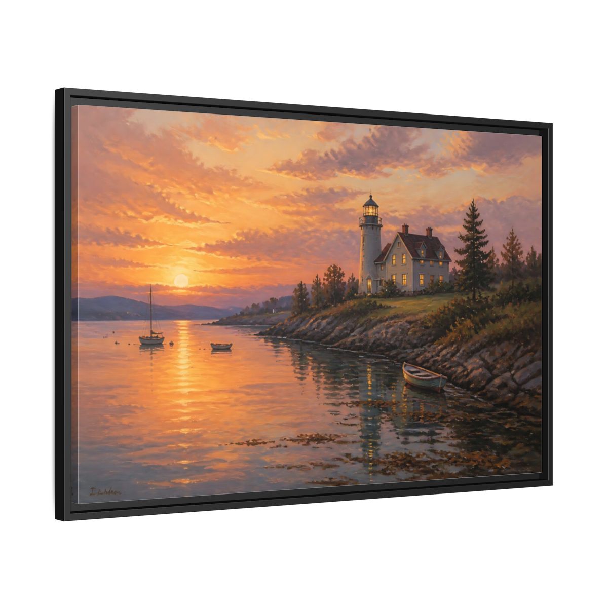 Side Mockup 13. Nature Lighthouse Orange Lighthouse shown as stretched canvas wall art