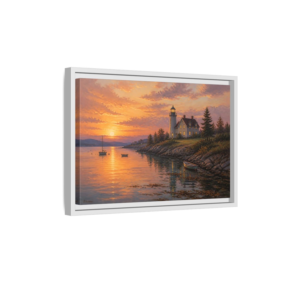 Side Mockup 4. Nature Lighthouse Orange Lighthouse shown as stretched canvas wall art