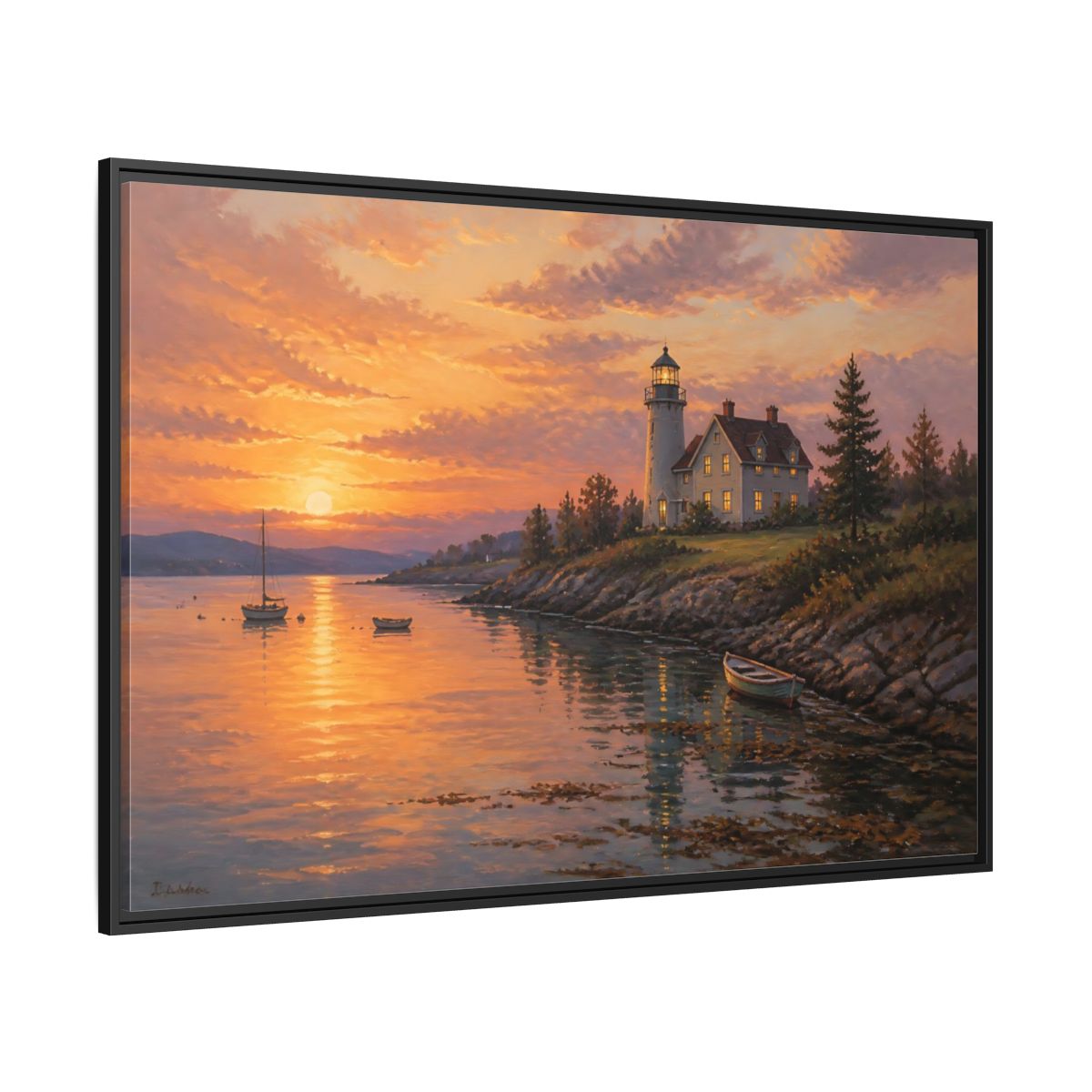 Side Mockup 12. Nature Lighthouse Orange Lighthouse shown as stretched canvas wall art