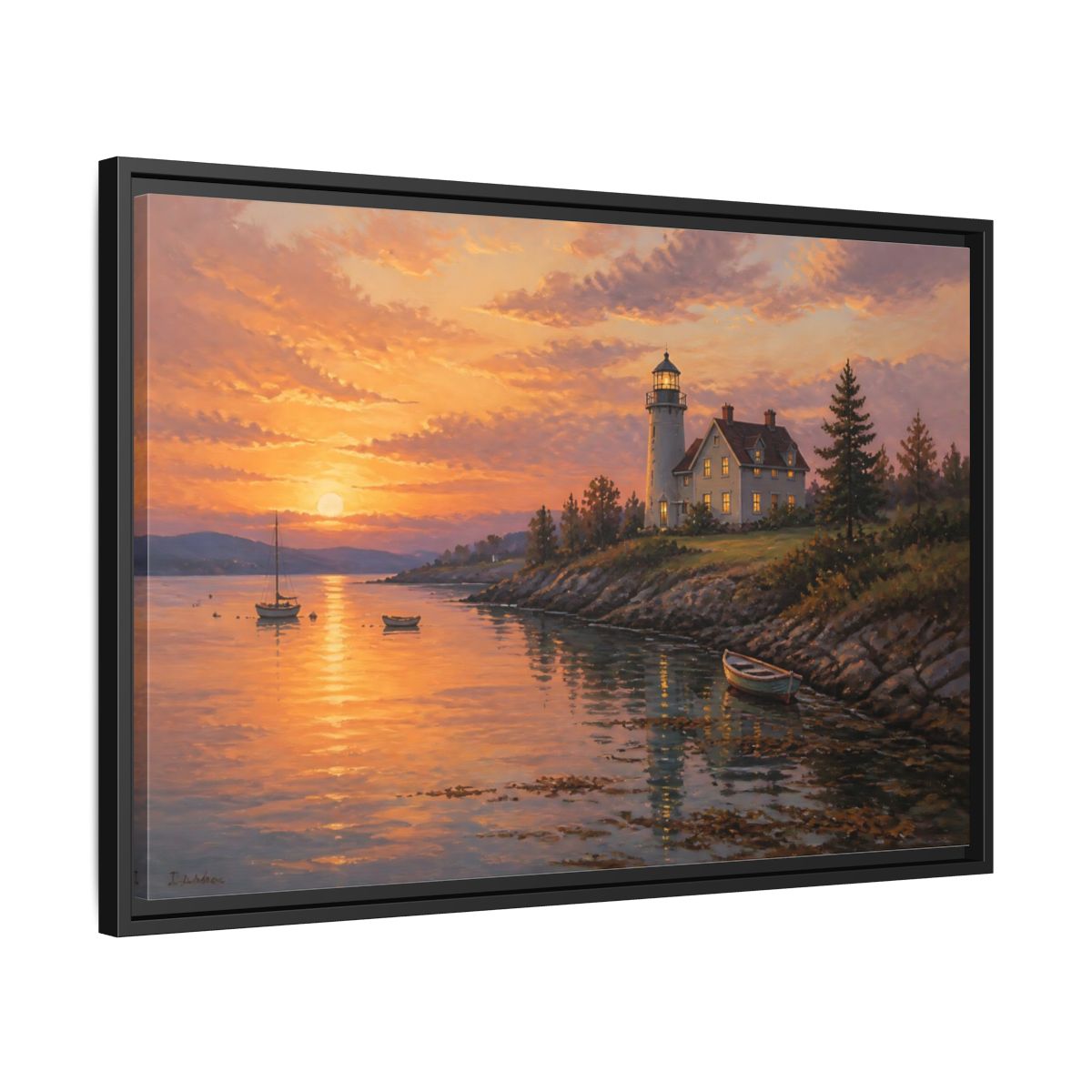 Side Mockup 14. Nature Lighthouse Orange Lighthouse shown as stretched canvas wall art