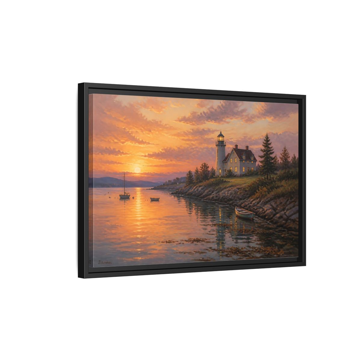 Side Mockup 3. Nature Lighthouse Orange Lighthouse shown as stretched canvas wall art