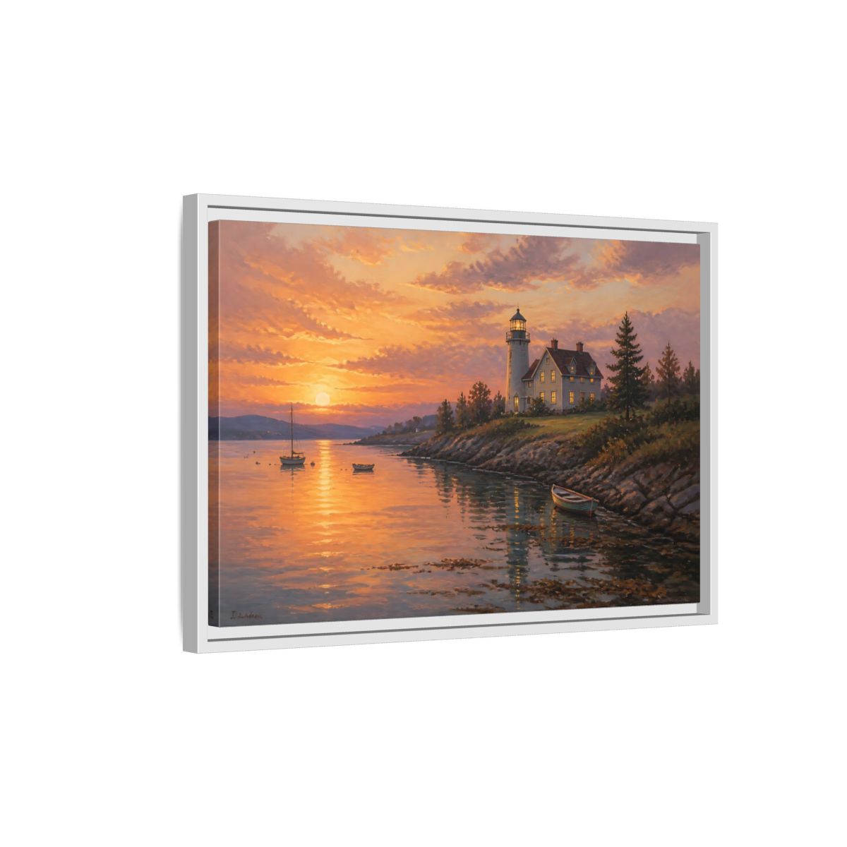 Side Mockup 1. Nature Lighthouse Orange Lighthouse shown as stretched canvas wall art