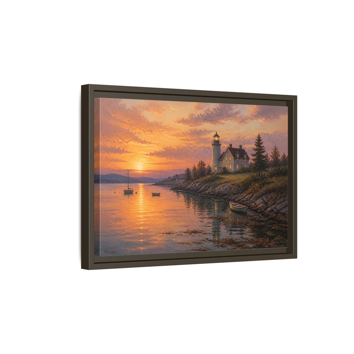 Side Mockup 5. Nature Lighthouse Orange Lighthouse shown as stretched canvas wall art