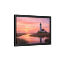 Side Mockup 6. Nature Lighthouse Pink Sunset Lighthouse shown as stretched canvas wall art