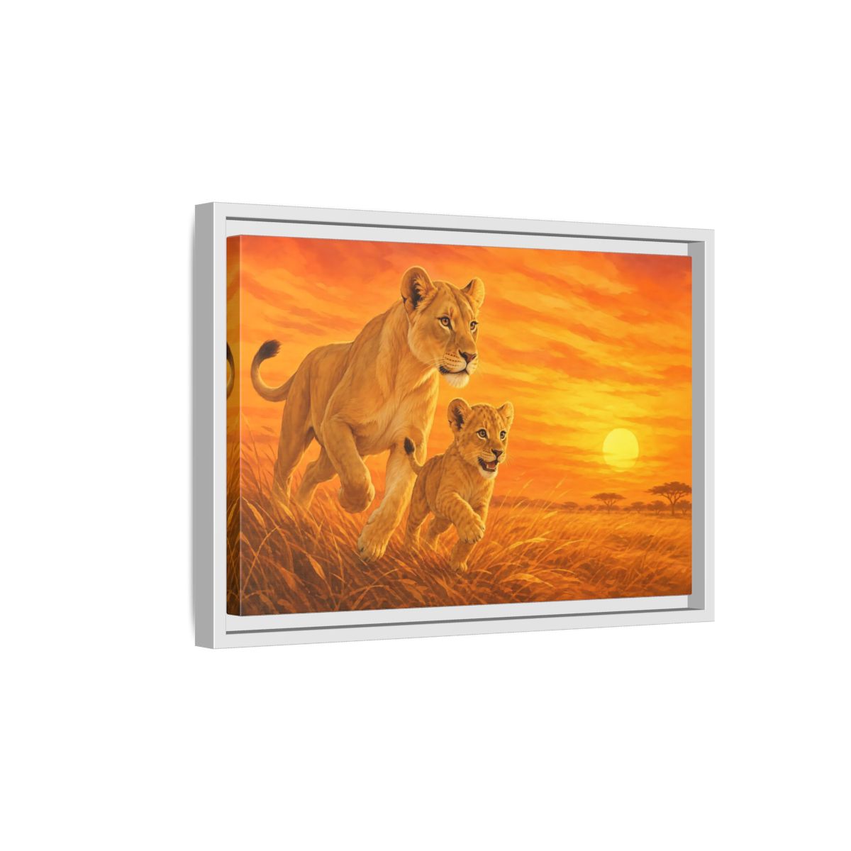 Side Mockup 4. Nature Lions Orange Sunset shown as stretched canvas wall art