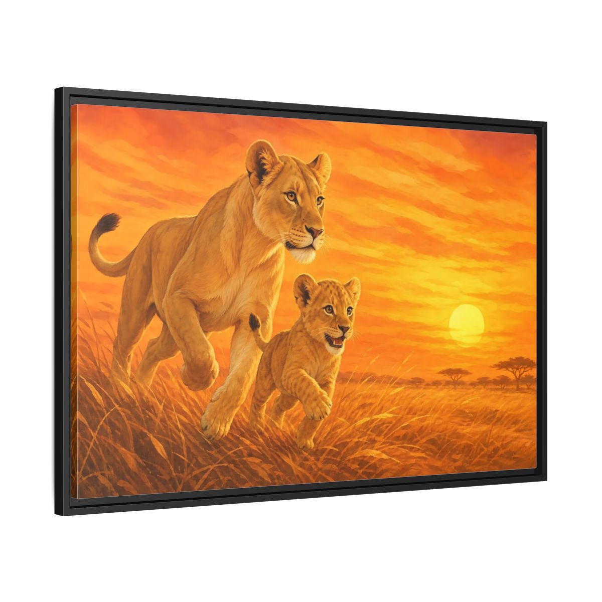 Side Mockup 13. Nature Lions Orange Sunset shown as stretched canvas wall art