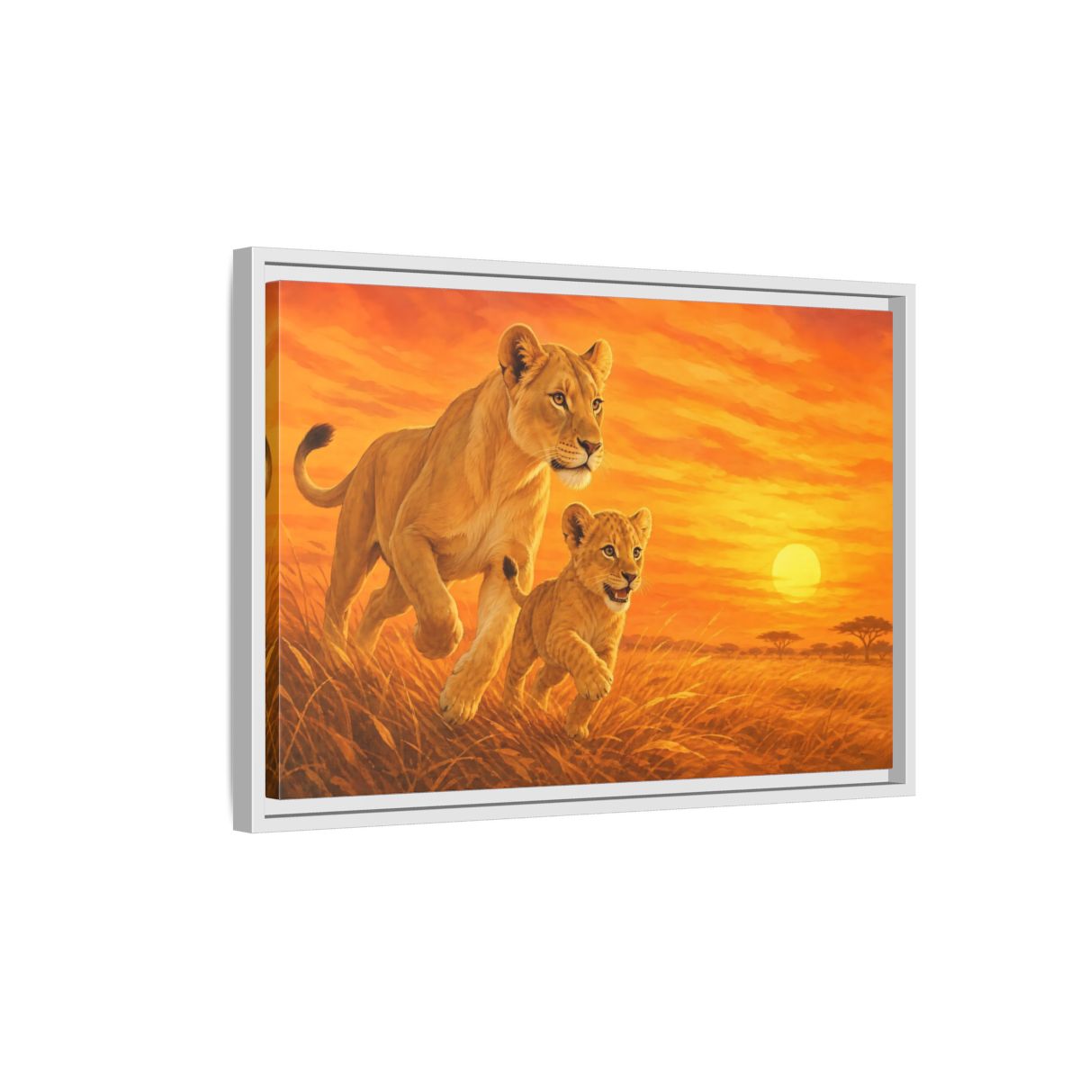 Side Mockup 1. Nature Lions Orange Sunset shown as stretched canvas wall art