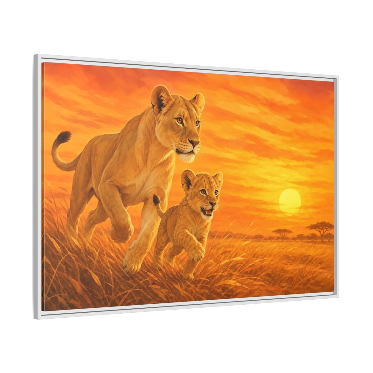Side Mockup 7. Nature Lions Orange Sunset shown as stretched canvas wall art