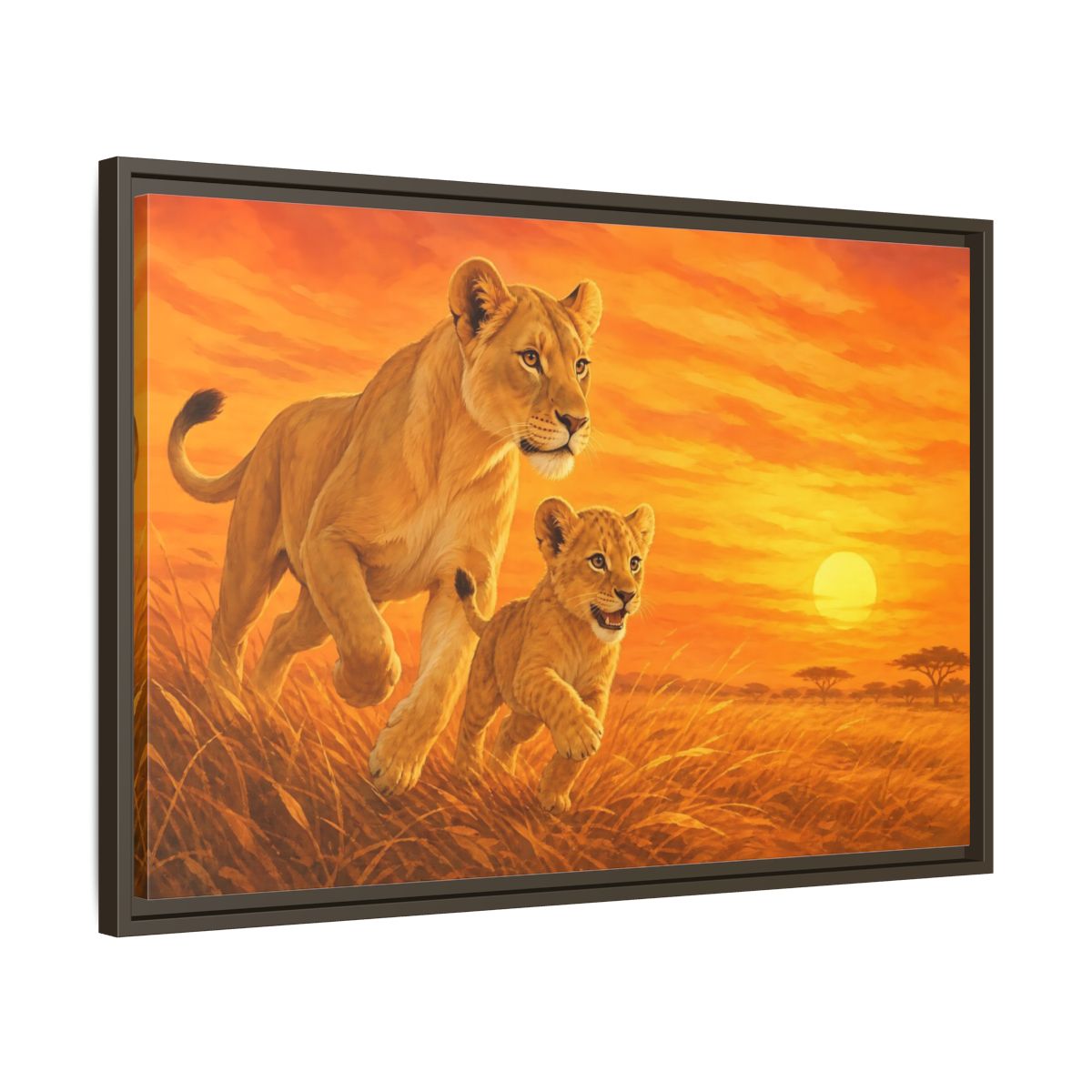 Side Mockup 11. Nature Lions Orange Sunset shown as stretched canvas wall art
