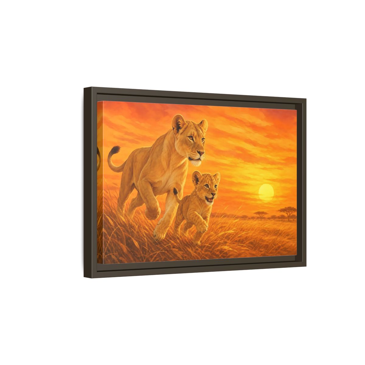 Side Mockup 5. Nature Lions Orange Sunset shown as stretched canvas wall art