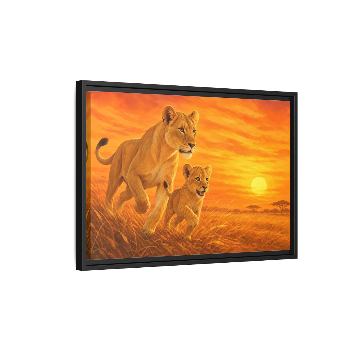 Side Mockup 3. Nature Lions Orange Sunset shown as stretched canvas wall art