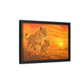 Side Mockup 6. Nature Lions Orange Sunset shown as stretched canvas wall art