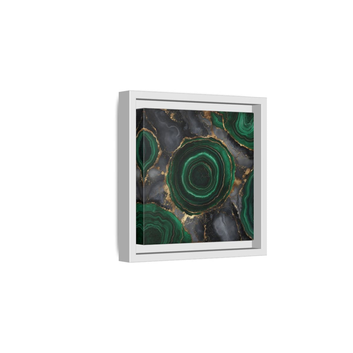 Side Mockup 1. Nature Malachite Agate Green Malachite shown as stretched canvas wall art
