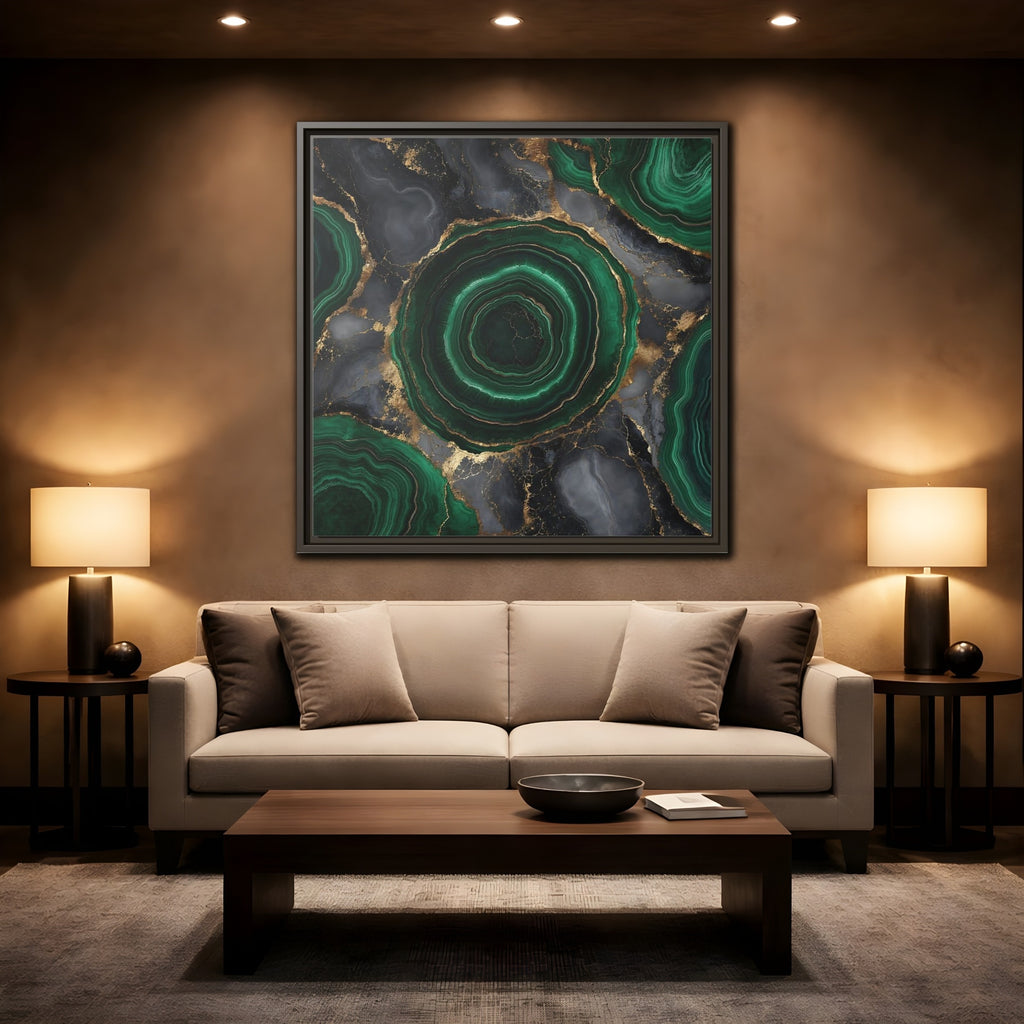 Mockup 2. Nature Malachite Agate Green Malachite shown as stretched canvas wall art