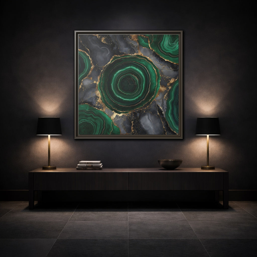 Mockup 3. Nature Malachite Agate Green Malachite shown as stretched canvas wall art