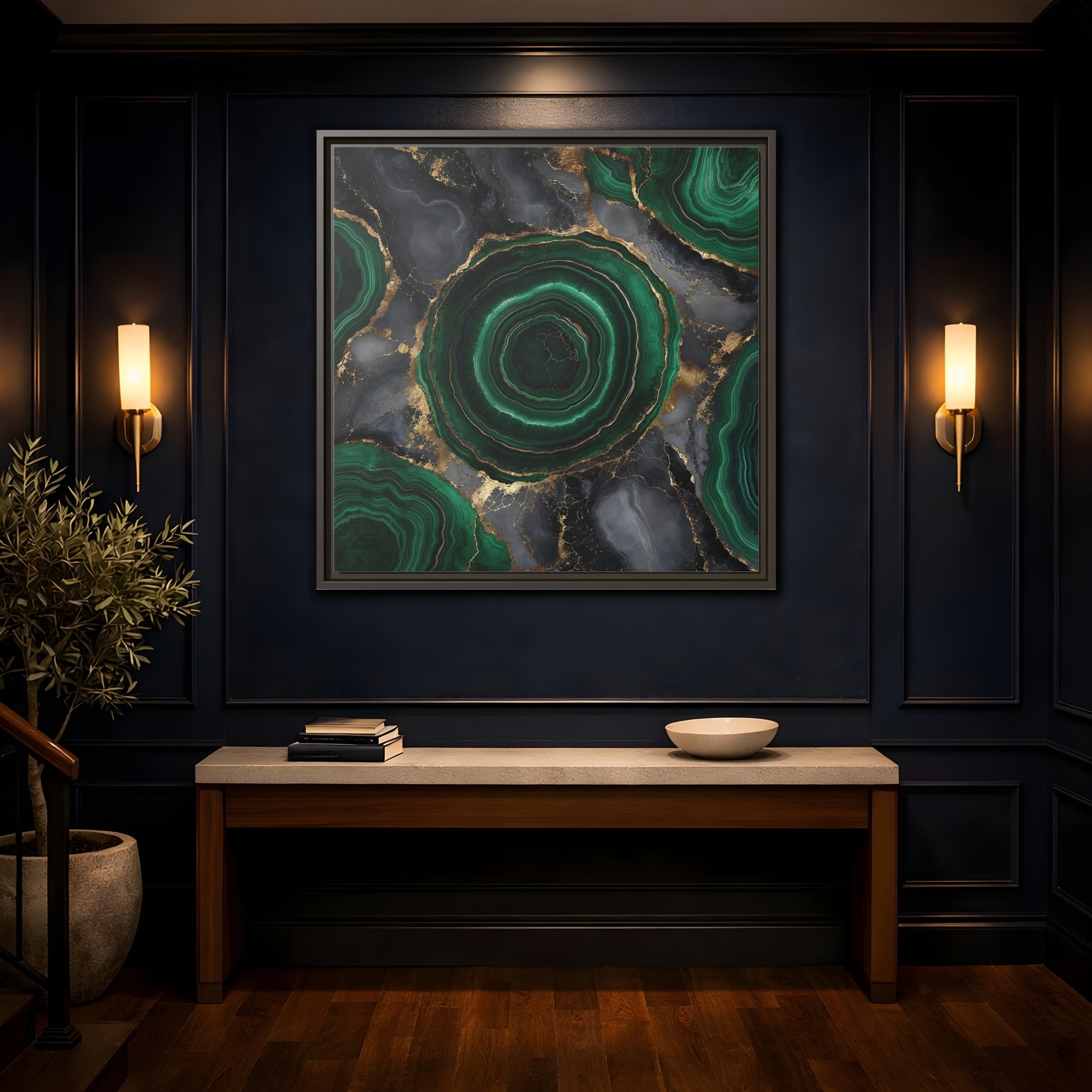 Mockup 4. Nature Malachite Agate Green Malachite shown as stretched canvas wall art