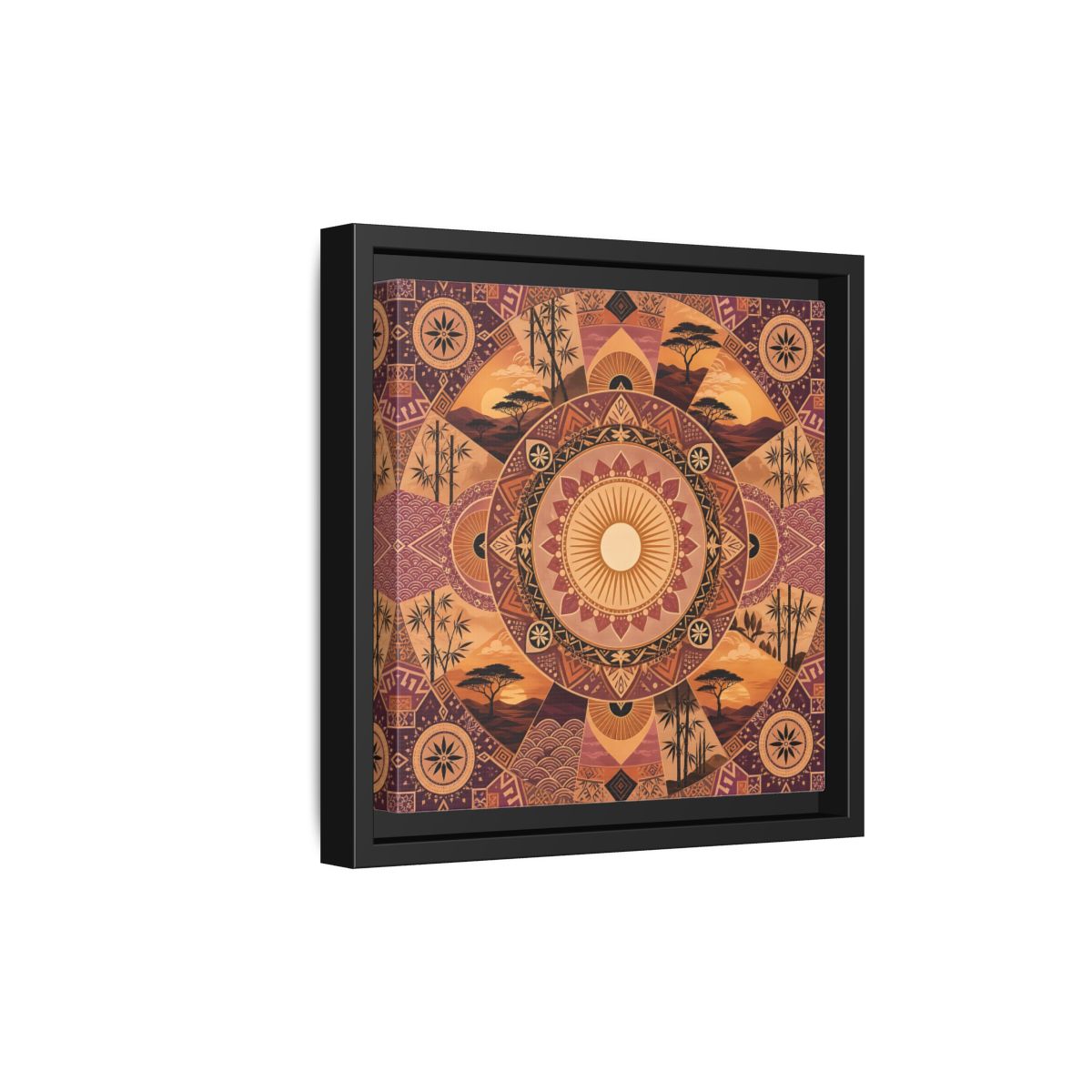 Side Mockup 21. Nature Nature Mandala Bohemian Sunset Mandala shown as stretched canvas wall art