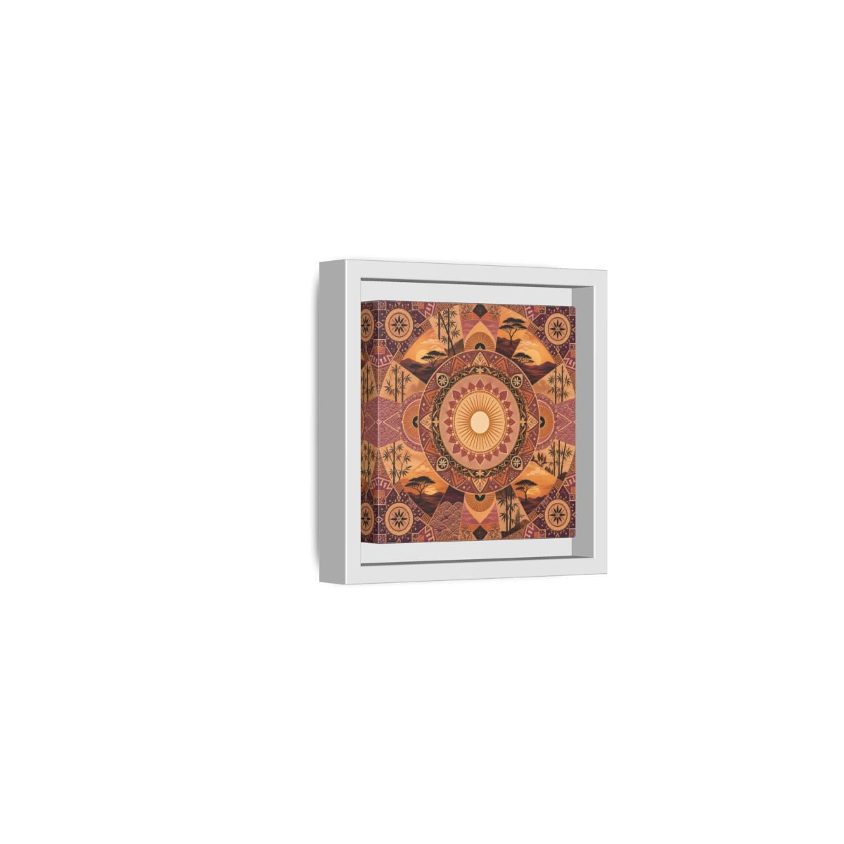 Side Mockup 22. Nature Nature Mandala Bohemian Sunset Mandala shown as stretched canvas wall art
