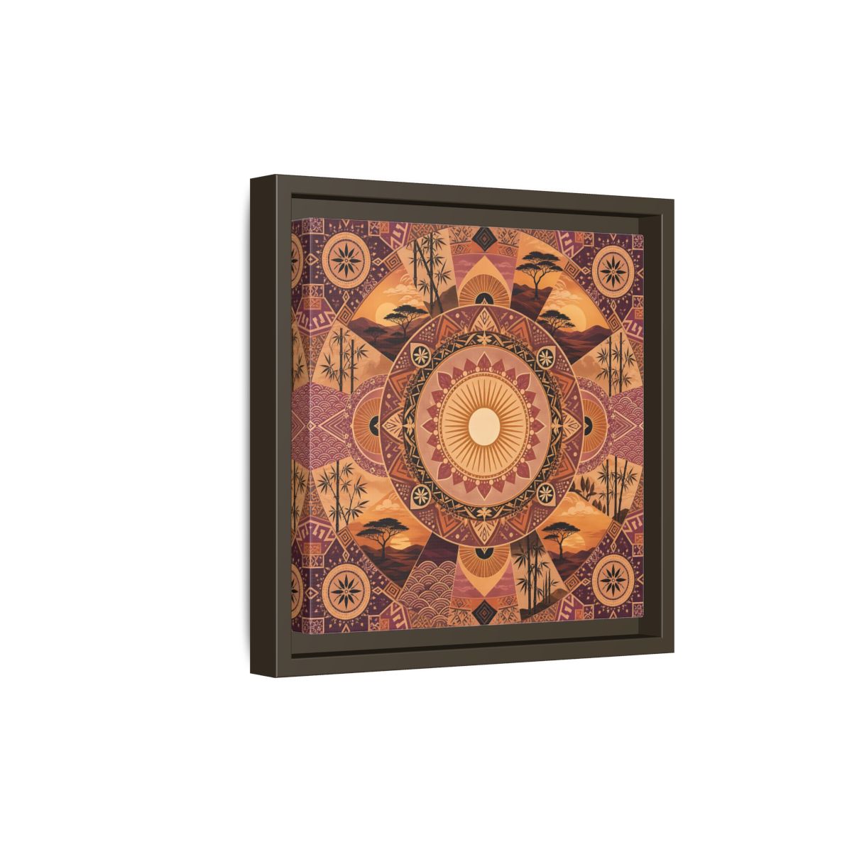 Side Mockup 20. Nature Nature Mandala Bohemian Sunset Mandala shown as stretched canvas wall art