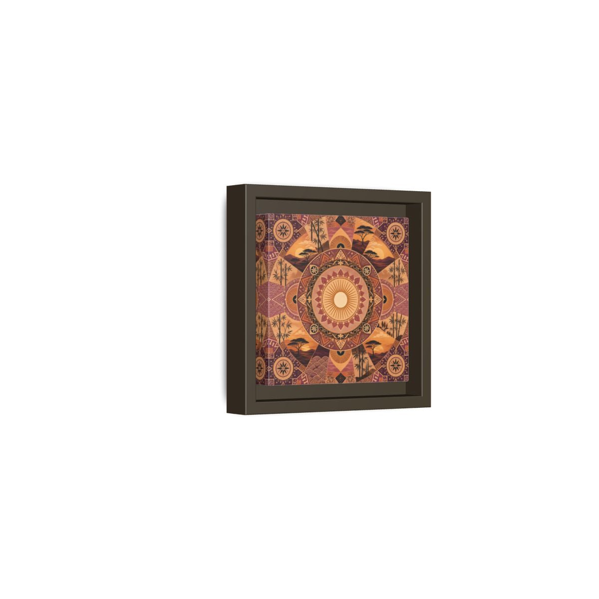 Side Mockup 23. Nature Nature Mandala Bohemian Sunset Mandala shown as stretched canvas wall art