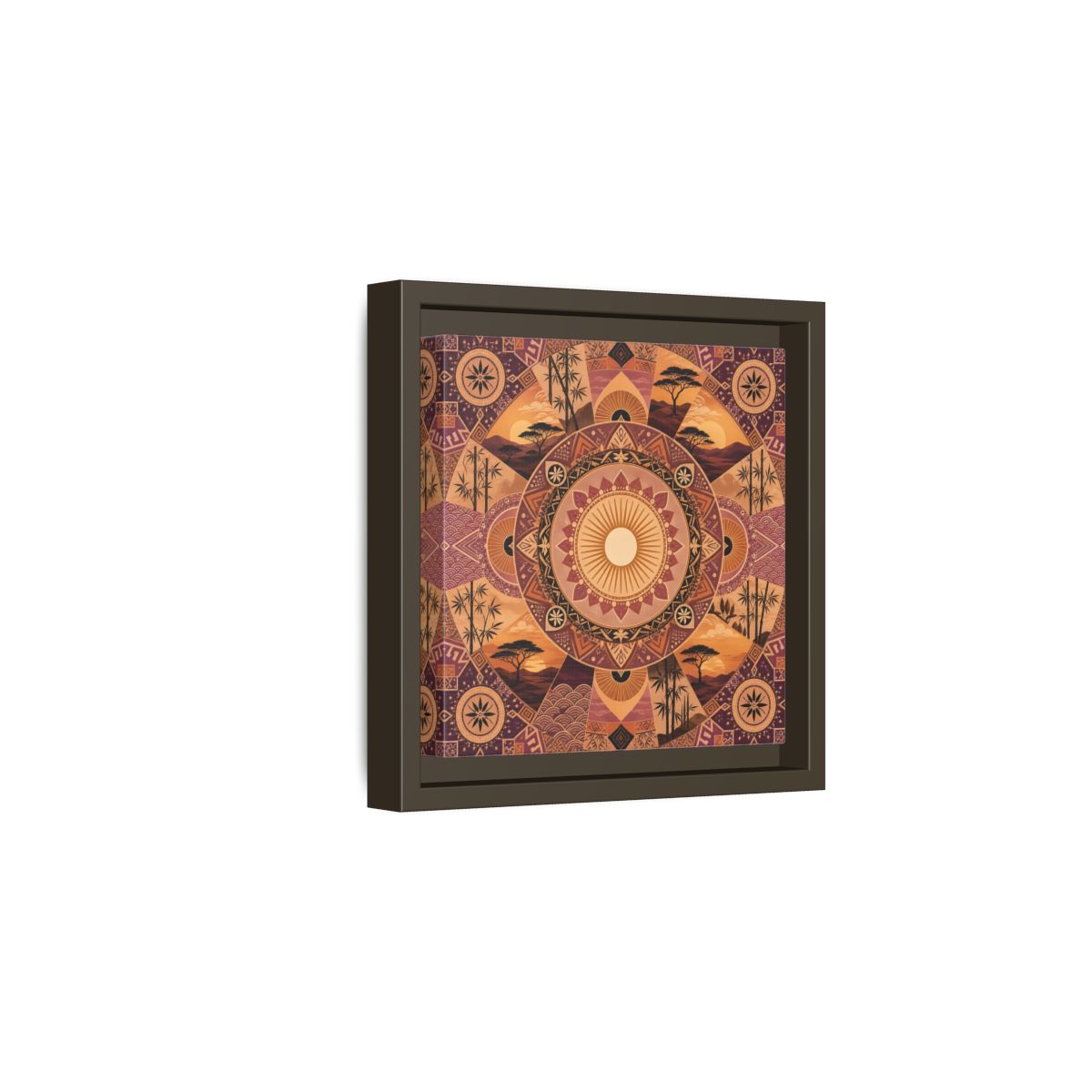 Side Mockup 2. Nature Nature Mandala Bohemian Sunset Mandala shown as stretched canvas wall art