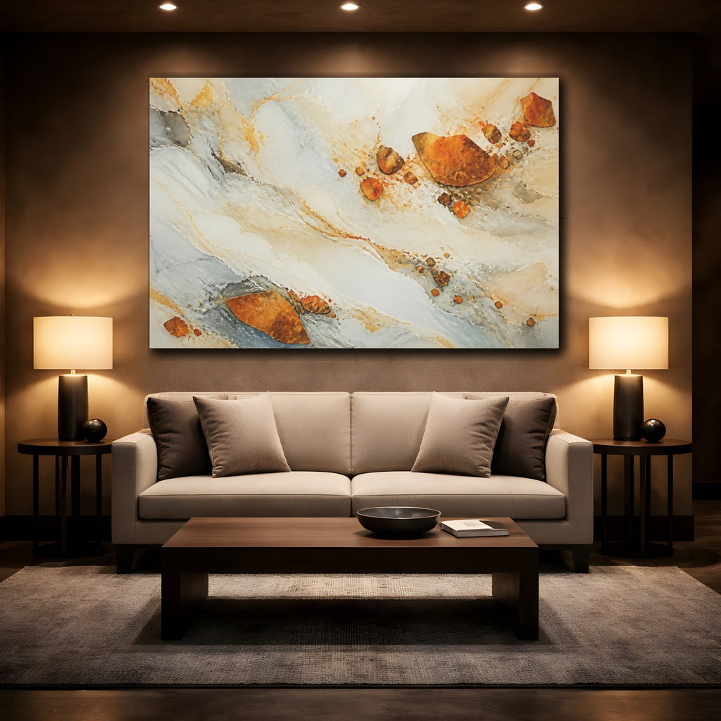 Mockup 2. Nature Mineral Veins Gold And Gray Abstract shown as stretched canvas wall art