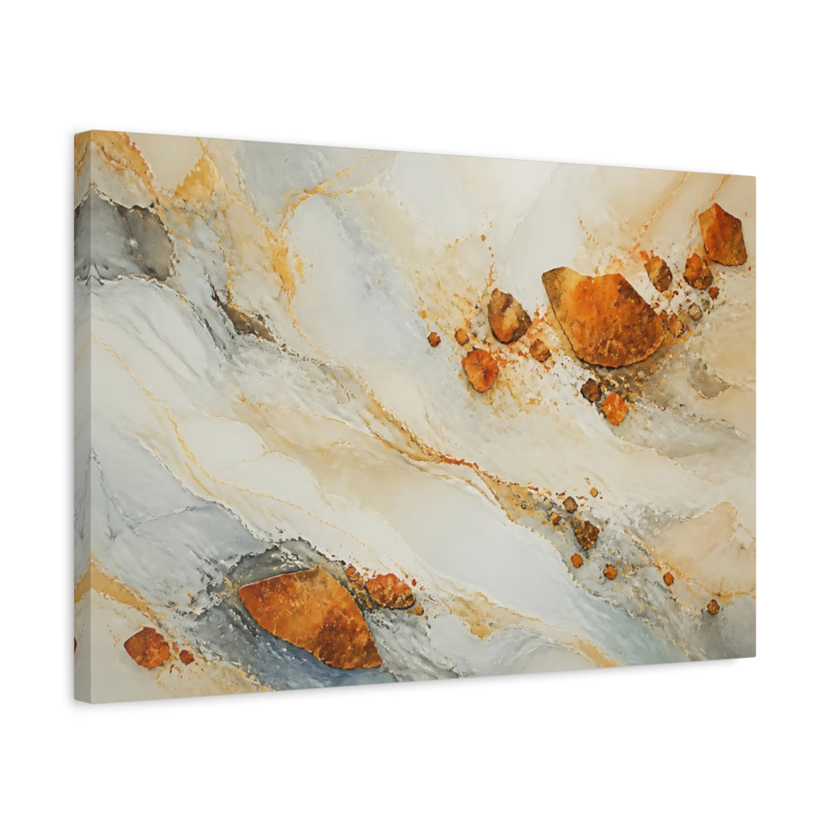 Side Mockup 3. Nature Mineral Veins Gold And Gray Abstract shown as stretched canvas wall art