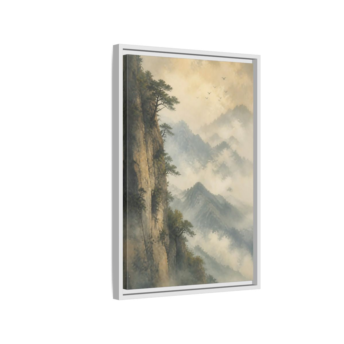 Side Mockup 1. Nature Misty Mountains Misty Mountain Landscape shown as stretched canvas wall art