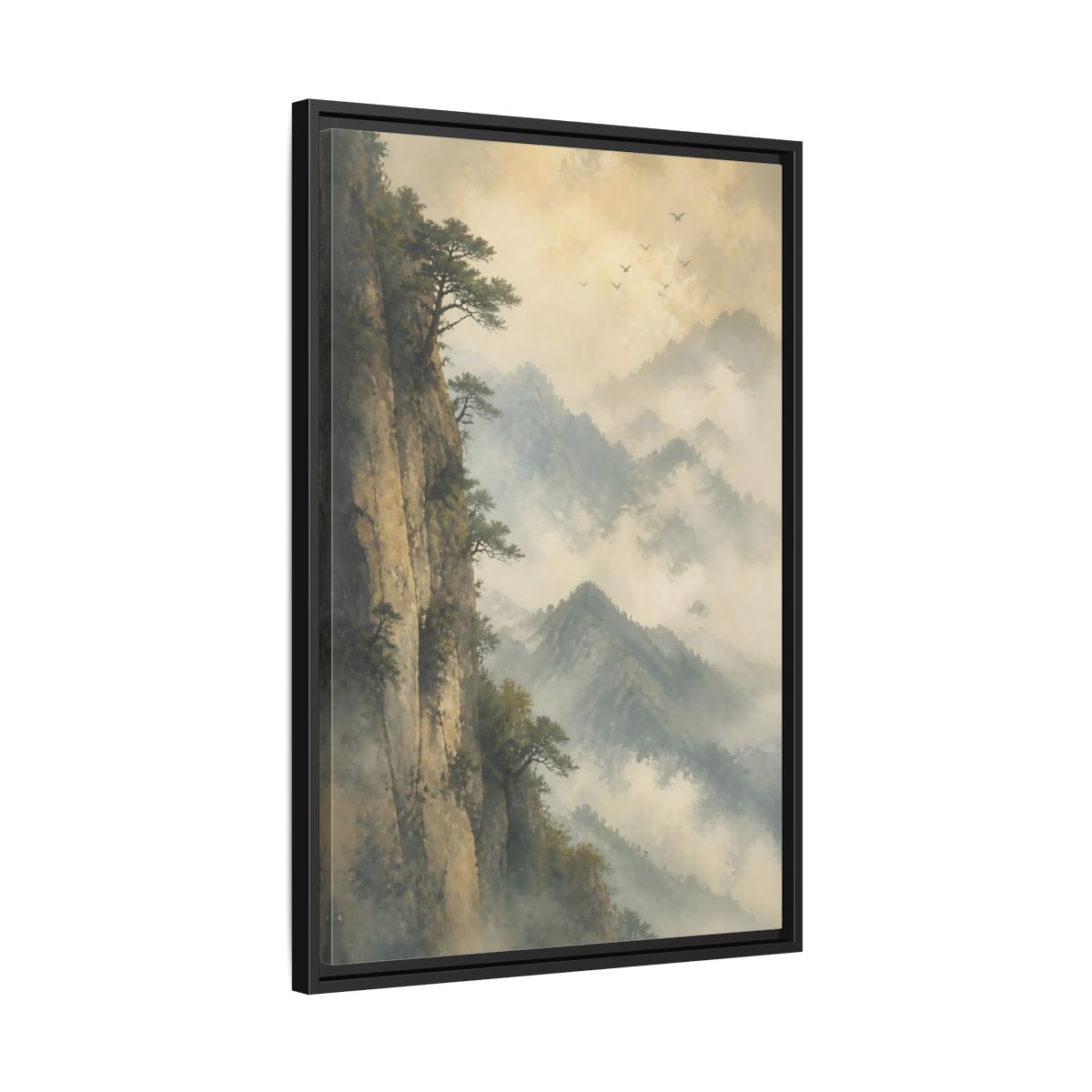 Side Mockup 14. Nature Misty Mountains Misty Mountain Landscape shown as stretched canvas wall art