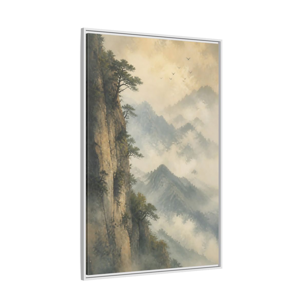 Side Mockup 7. Nature Misty Mountains Misty Mountain Landscape shown as stretched canvas wall art
