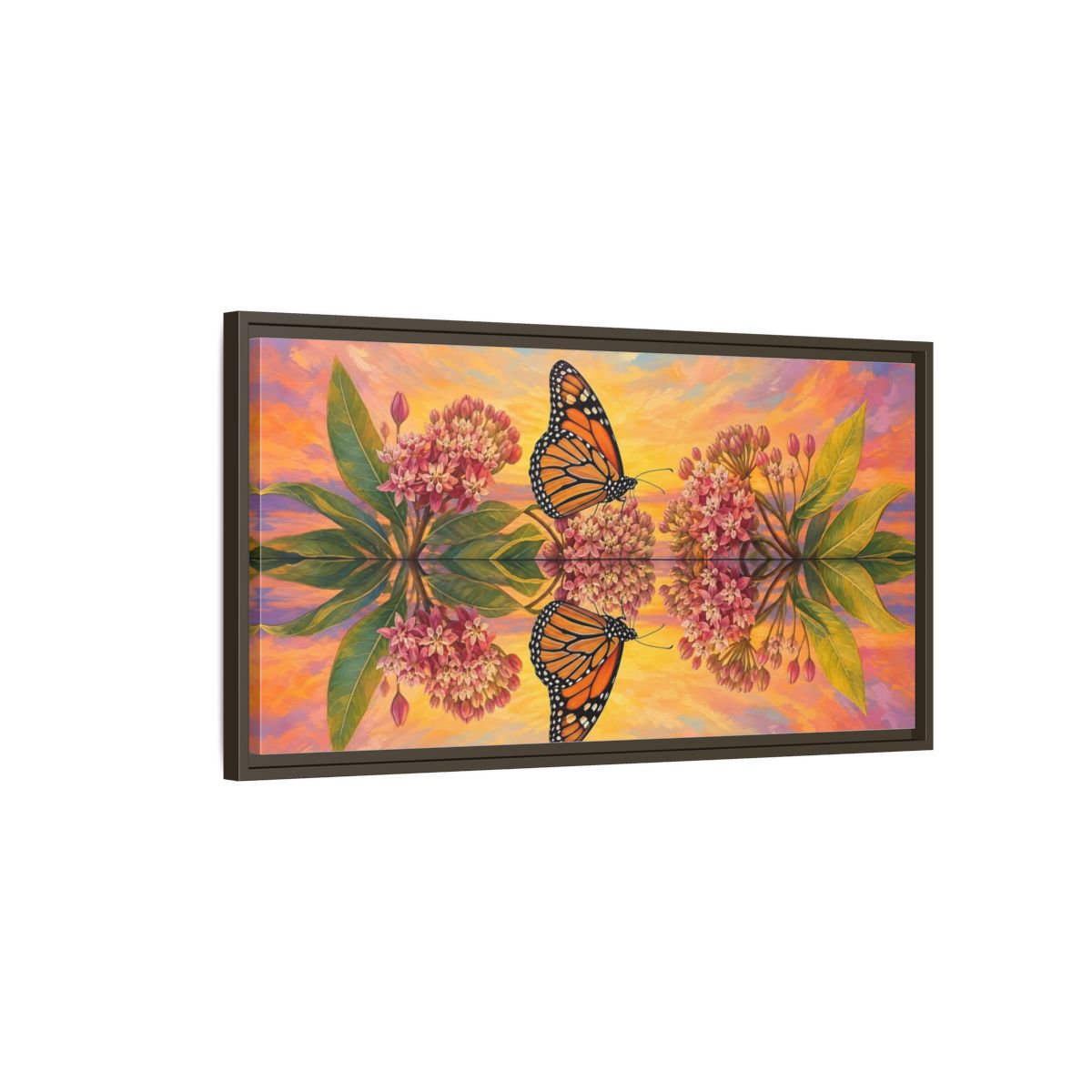 Main Mockup. Nature Monarch Butterfly Orange Butterfly Sunset shown as stretched canvas wall art