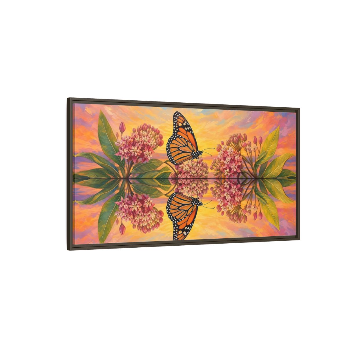 Side Mockup 4. Nature Monarch Butterfly Orange Butterfly Sunset shown as stretched canvas wall art
