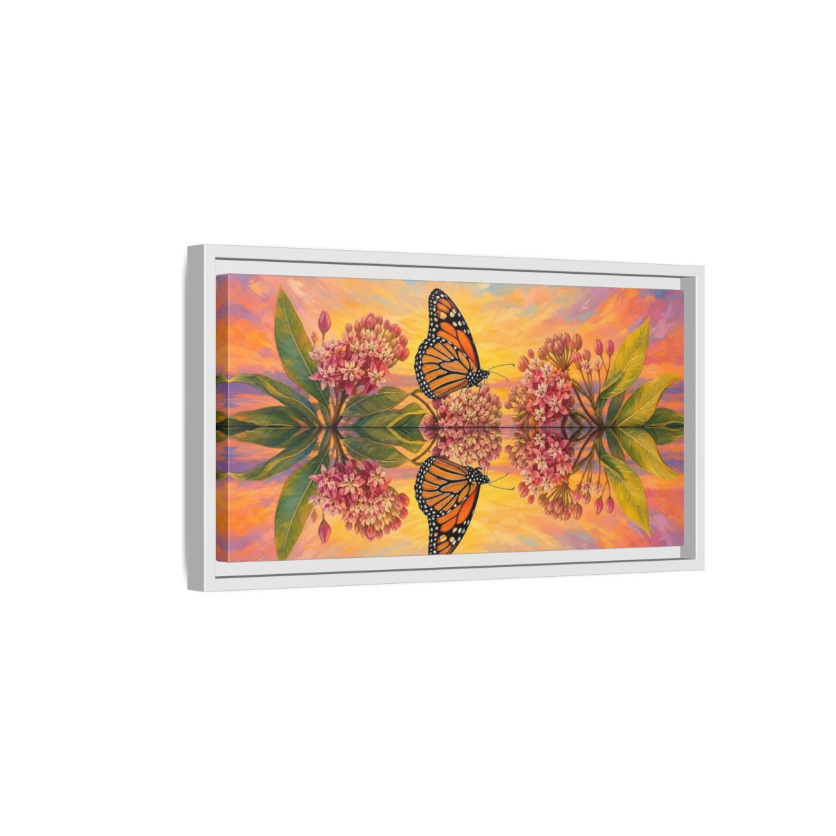 Side Mockup 6. Nature Monarch Butterfly Orange Butterfly Sunset shown as stretched canvas wall art