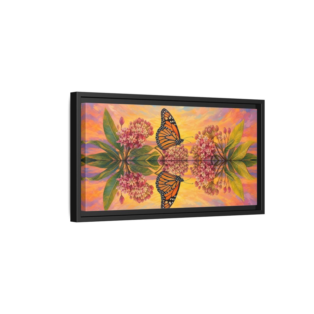 Side Mockup 8. Nature Monarch Butterfly Orange Butterfly Sunset shown as stretched canvas wall art